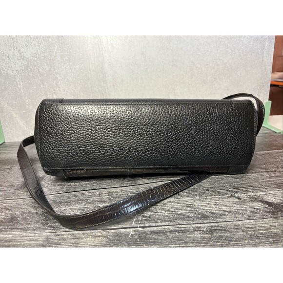 Vintage Brighton Purse Black And Brown Leather Handbag w/ Embossed Crocodile - Picture 5 of 12